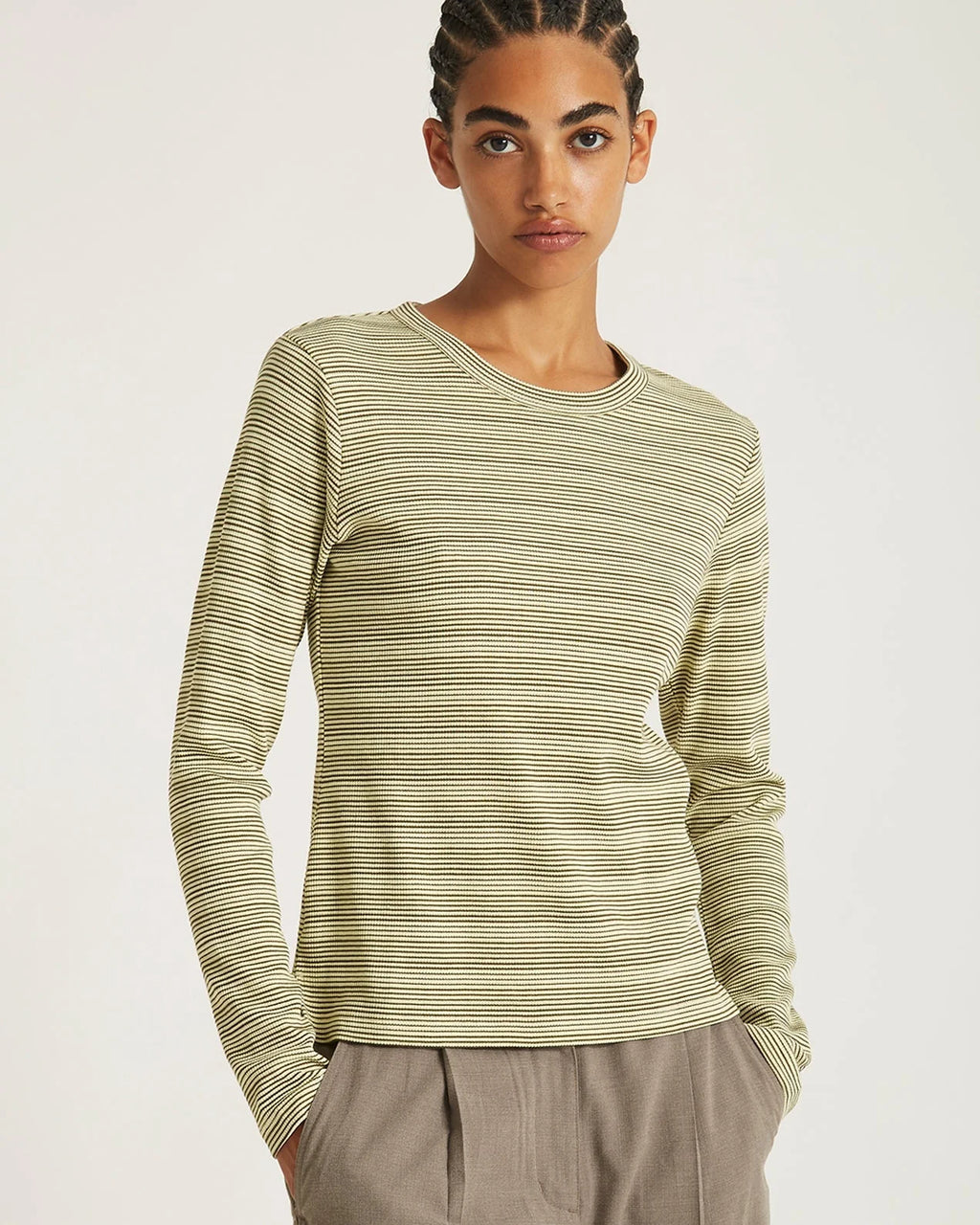 Striped Waffle LS Tee French Vanilla