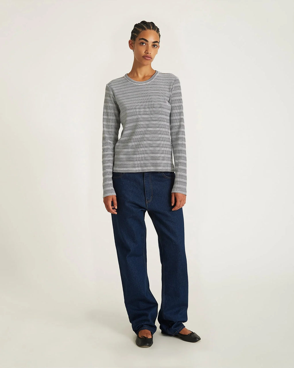 Striped Waffle LS Tee Ivory